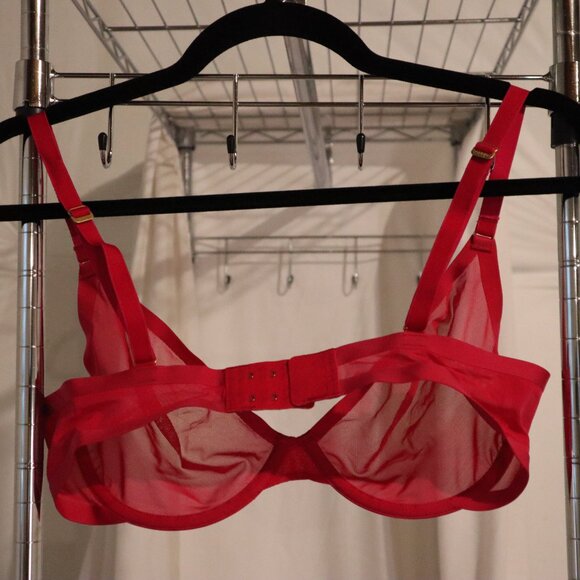 CUUP Plunge Mesh 36C hot pink sheer underwire bra - Picture 3 of 5